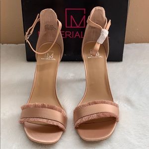 NWT Satin, blush pink fringe 3.5” heels size 9.5